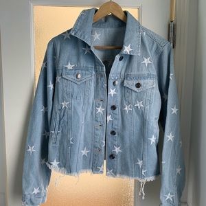 Vintage Crop Jean Jacket with Embroidered Stars